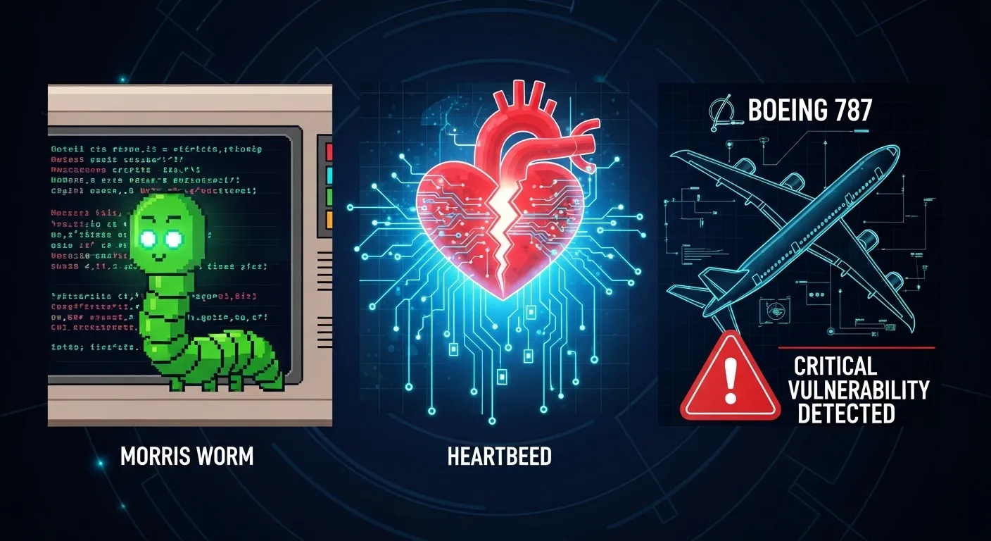 Heartbleed, Morris Worm, Boeing 787